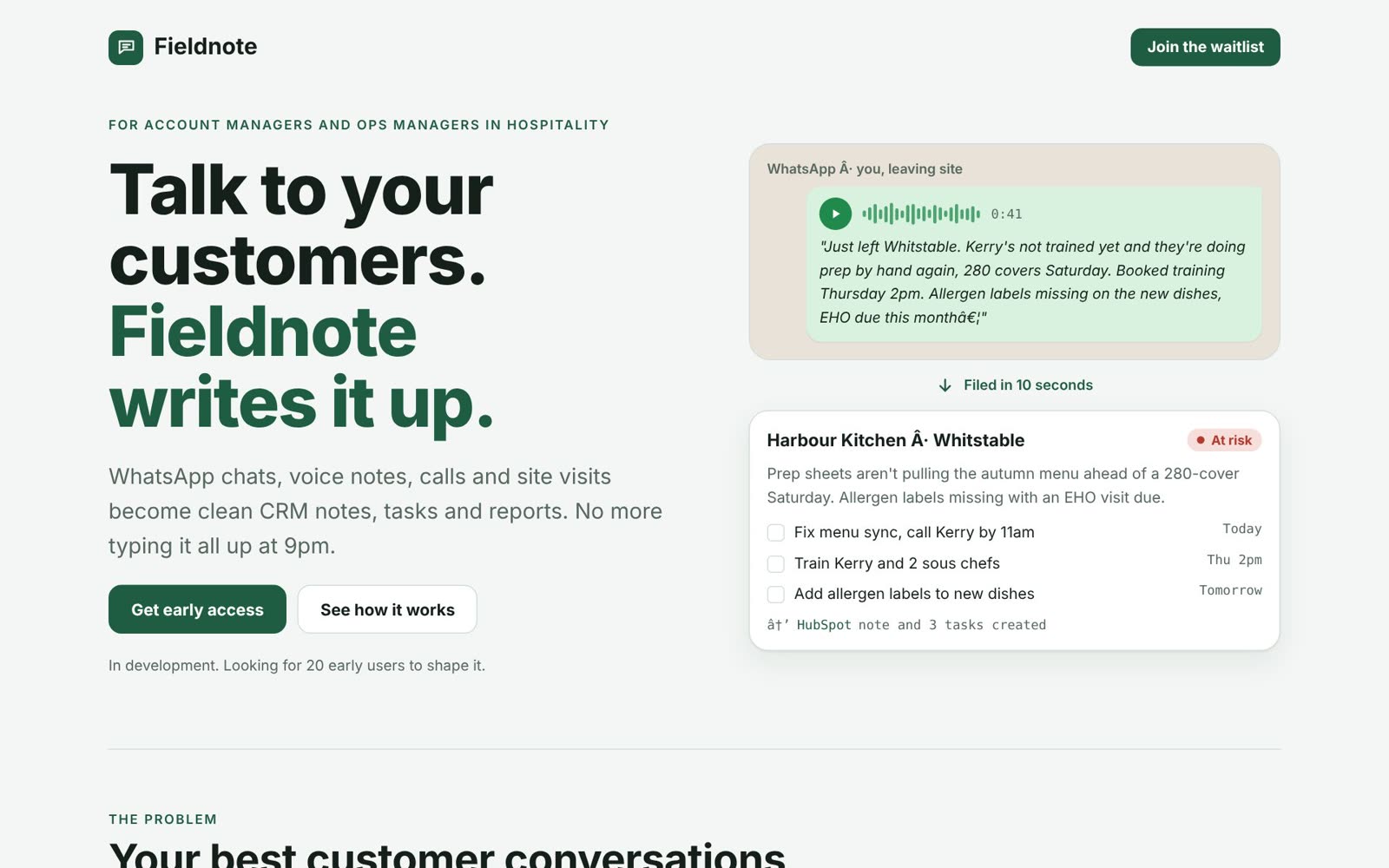 Fieldnote landing page hero